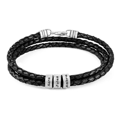 Bracelet Homme en Cuir Noir – Personnalisable avec Finitions en Argent ou Or